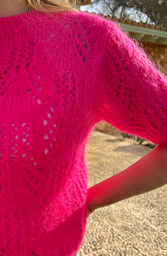 Gehaakte Korte Mouwen Top Fuchsia – shoparchief, foto 8