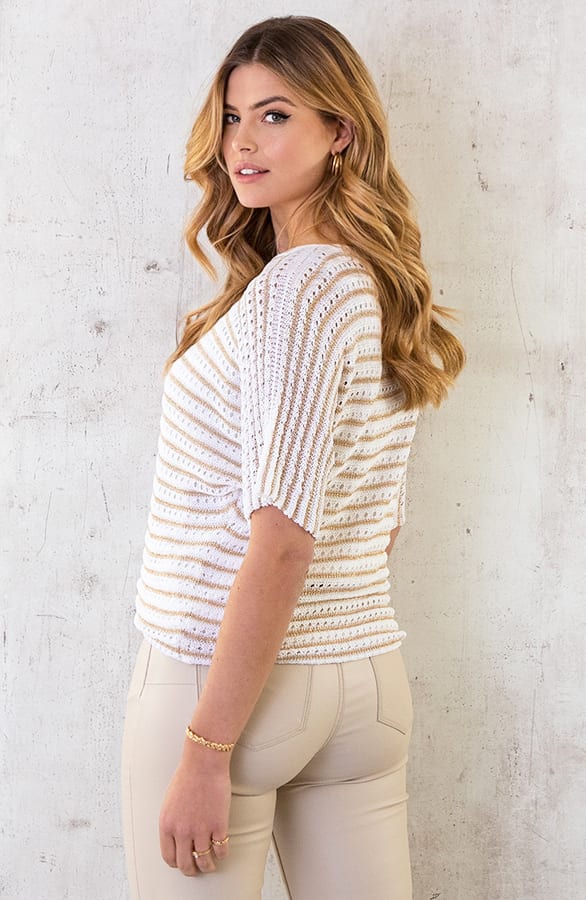 Gehaakte Lurex Strepen Top Ecru Goud – shoparchief, foto 5