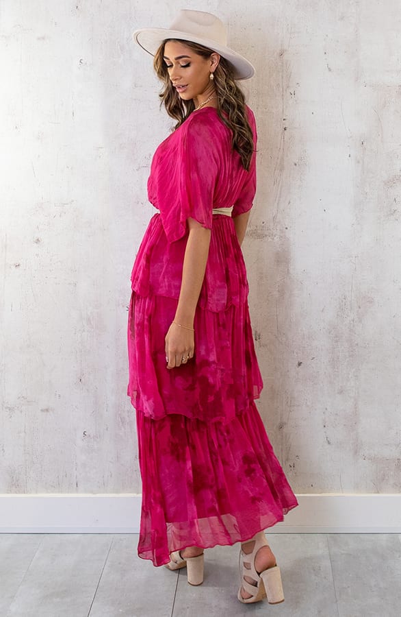 Limited Zijde Maxi Jurk Fuchsia – shoparchief, foto 5