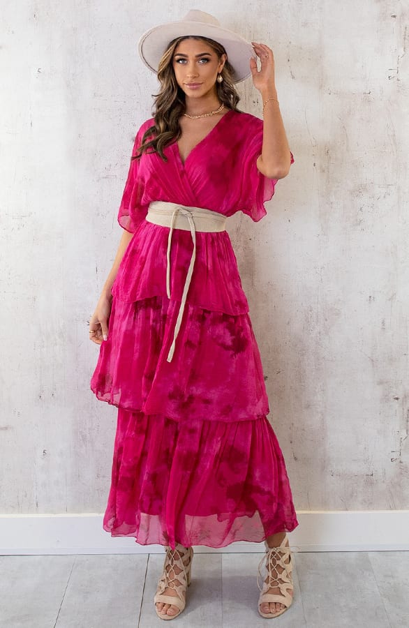 Limited Zijde Maxi Jurk Fuchsia – shoparchief, foto 2