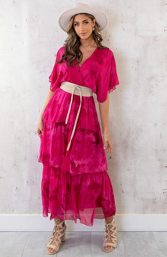 Limited Zijde Maxi Jurk Fuchsia – shoparchief, foto 1