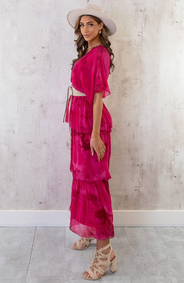 Limited Zijde Maxi Jurk Fuchsia – shoparchief, foto 4