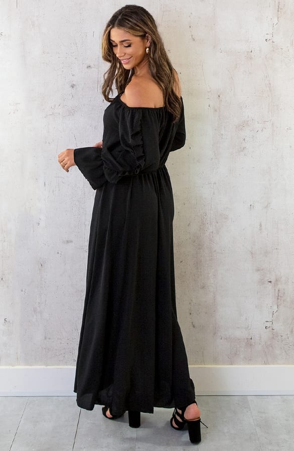 Maxi Off Shoulder Ruffle Jurk Zwart – shoparchief, foto 4