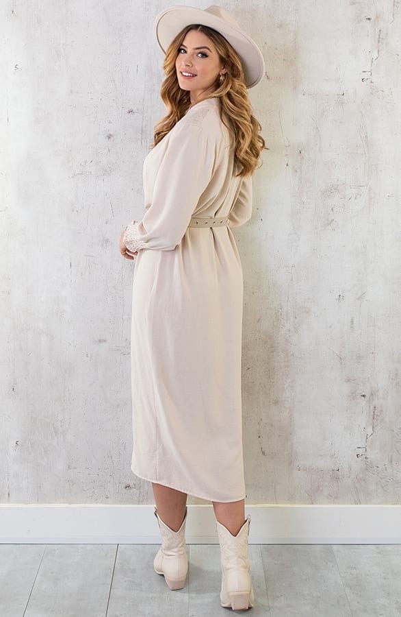 Maxi V-Hals Jurk Beige – shoparchief, foto 9
