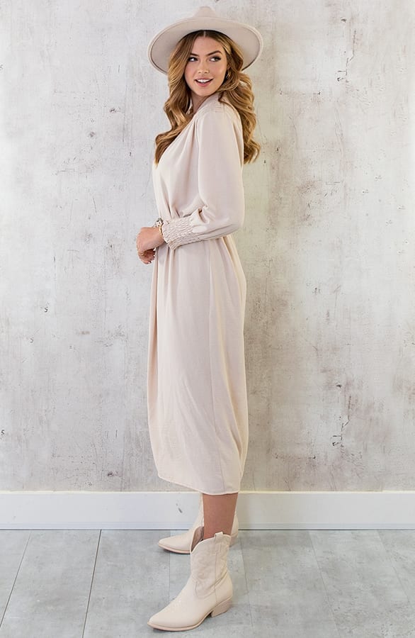 Maxi V-Hals Jurk Beige – shoparchief, foto 8