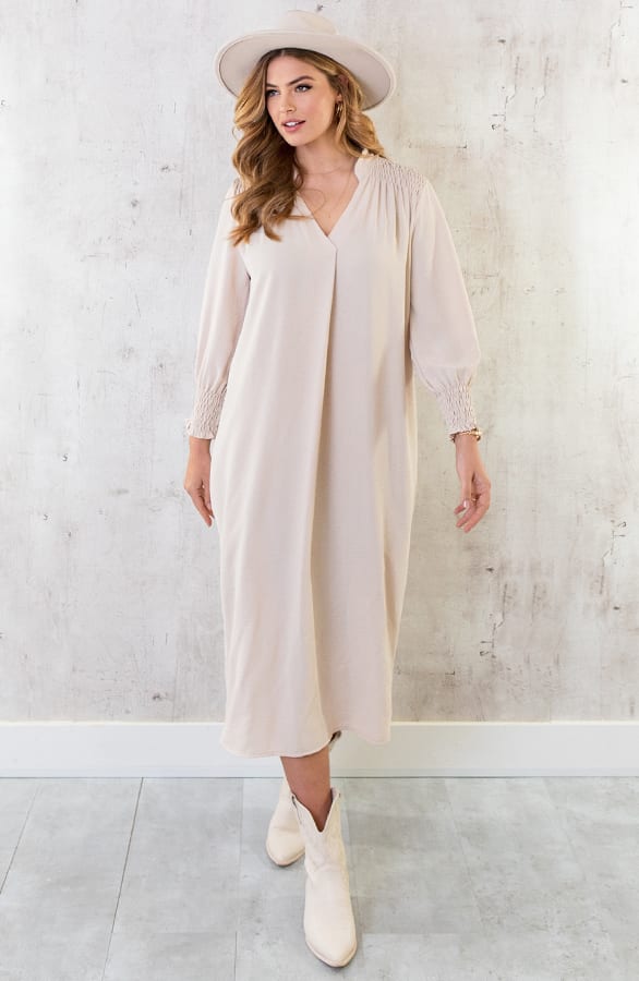 Maxi V-Hals Jurk Beige – shoparchief, foto 2