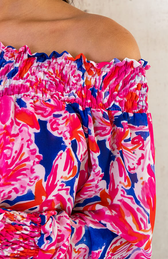 Off Shoulder Top Bloemen Roze Kobalt – shoparchief, foto 6