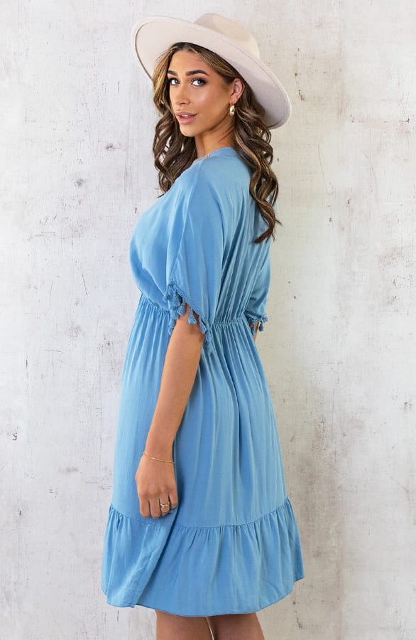 Oversized Jurk Gouden Detail Jeansblauw – shoparchief, foto 5