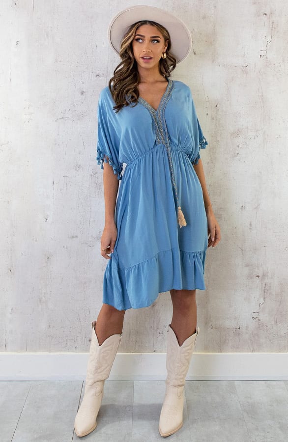 Oversized Jurk Gouden Detail Jeansblauw – shoparchief, foto 6