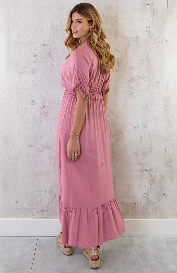 Oversized Jurk Gouden Detail Maxi Dust Pink – shoparchief, foto 6