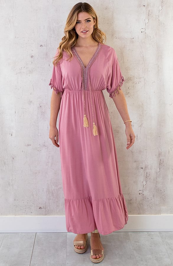 Oversized Jurk Gouden Detail Maxi Dust Pink – shoparchief, foto 4