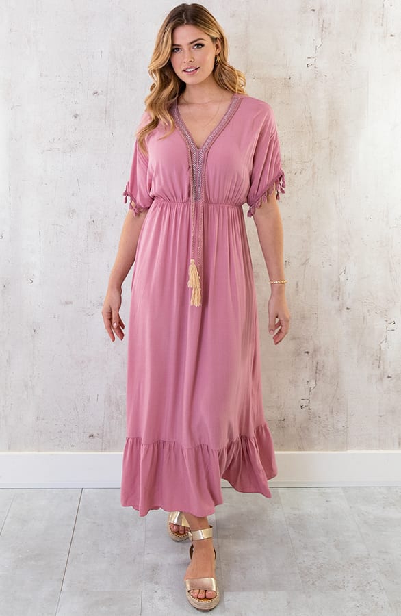 Oversized Jurk Gouden Detail Maxi Dust Pink – shoparchief, foto 2