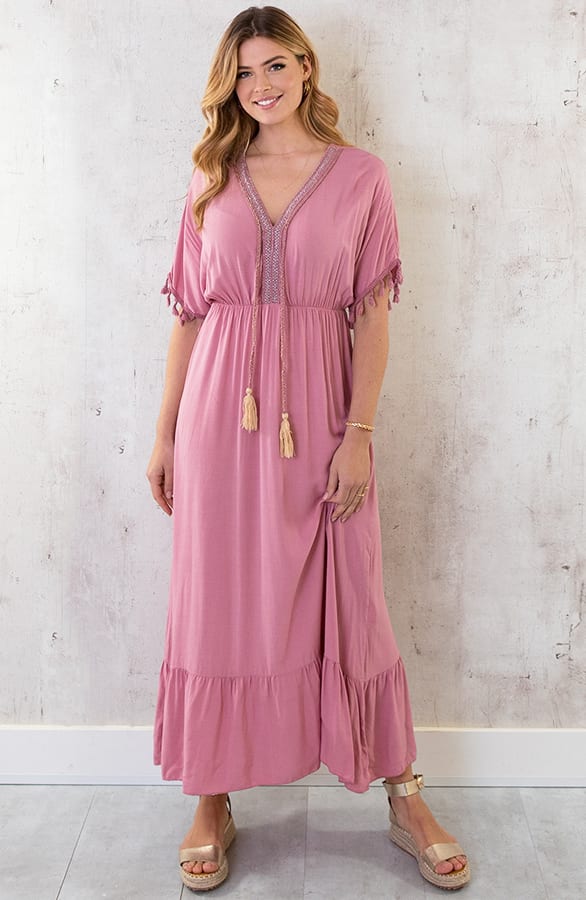 Oversized Jurk Gouden Detail Maxi Dust Pink – shoparchief, foto 3