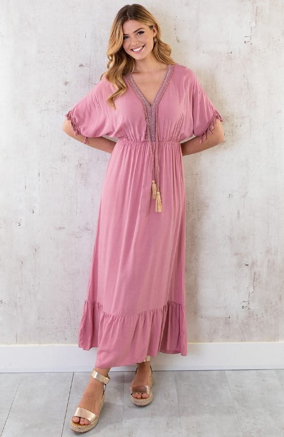 Oversized Jurk Gouden Detail Maxi Dust Pink – shoparchief, foto 1