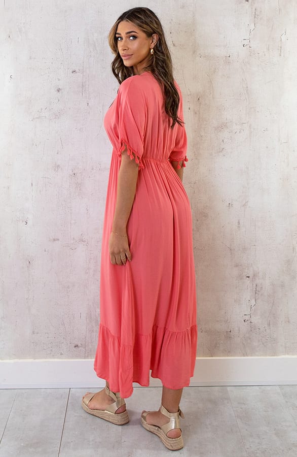 Oversized Jurk Gouden Detail Maxi Koraal – shoparchief, foto 5