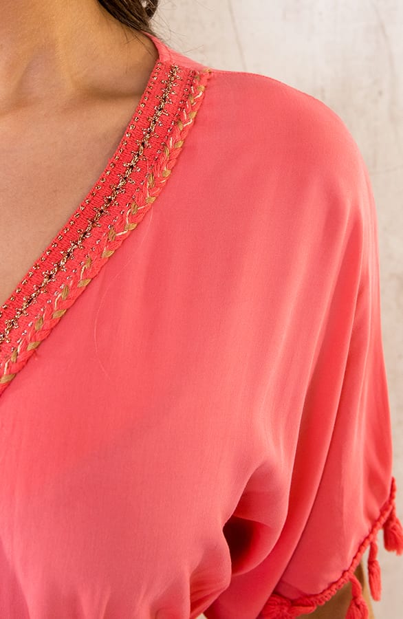 Oversized Jurk Gouden Detail Maxi Koraal – shoparchief, foto 6