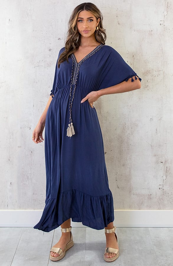 Oversized Jurk Gouden Detail Maxi Marine – shoparchief, foto 10