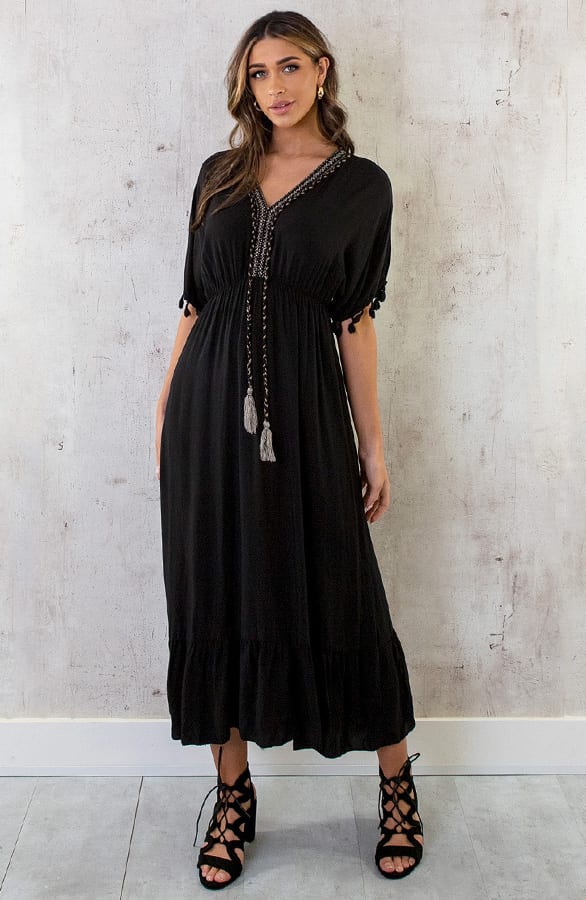 Oversized Jurk Gouden Detail Maxi Zwart – shoparchief, foto 8