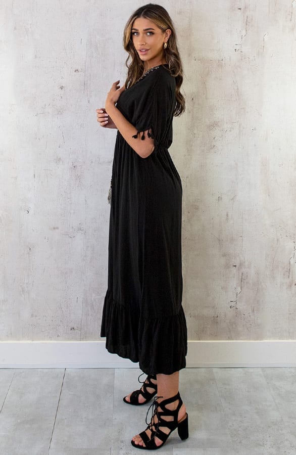 Oversized Jurk Gouden Detail Maxi Zwart – shoparchief, foto 10
