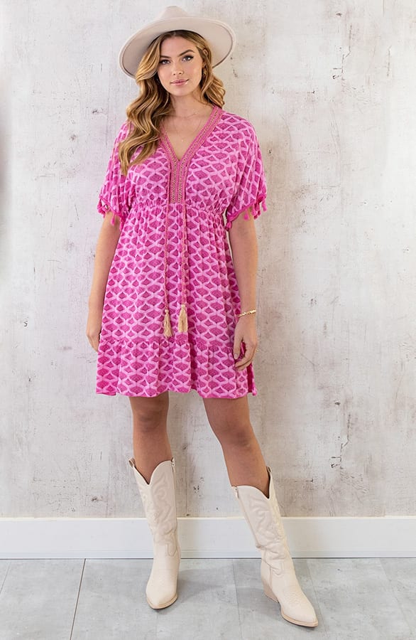 Oversized Jurk Gouden Detail Print Fuchsia – shoparchief, foto 5