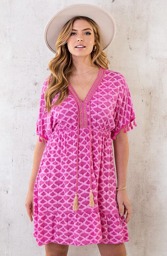 Oversized Jurk Gouden Detail Print Fuchsia – shoparchief, foto 1