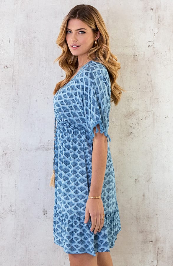 Oversized Jurk Gouden Detail Print Jeansblauw – shoparchief, foto 3