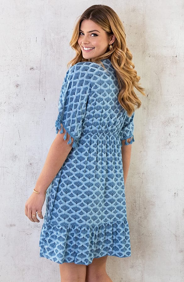 Oversized Jurk Gouden Detail Print Jeansblauw – shoparchief, foto 4