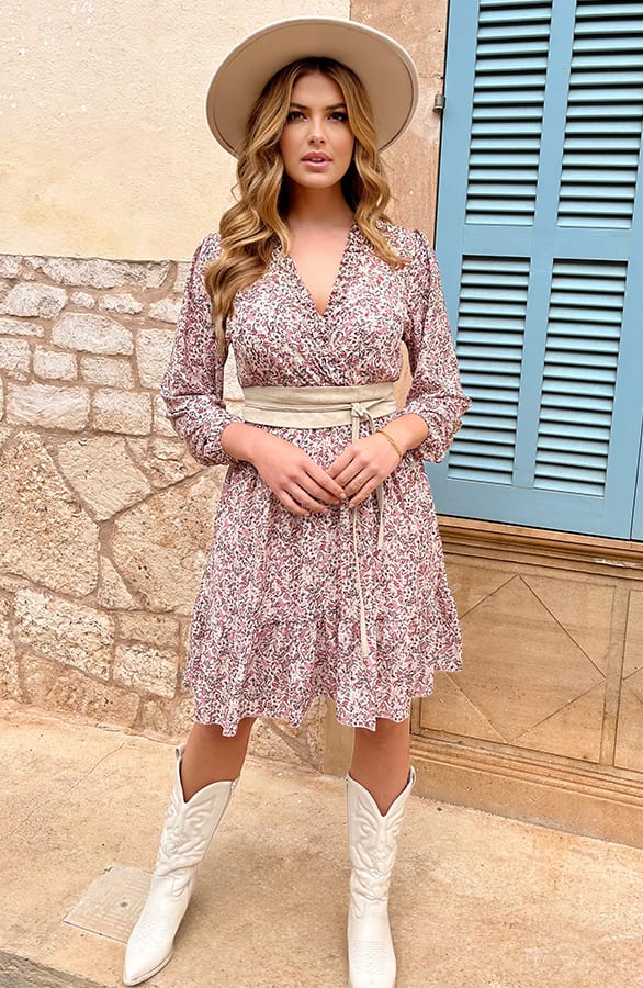 Rüschen Kleid Blumen Beige Dust Rosa, Shoparchiv, Foto 4