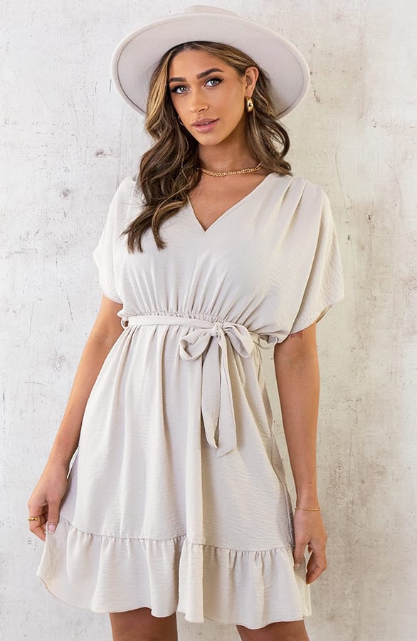 Sicily V-neck Dress Beige – shoparchief, foto 7