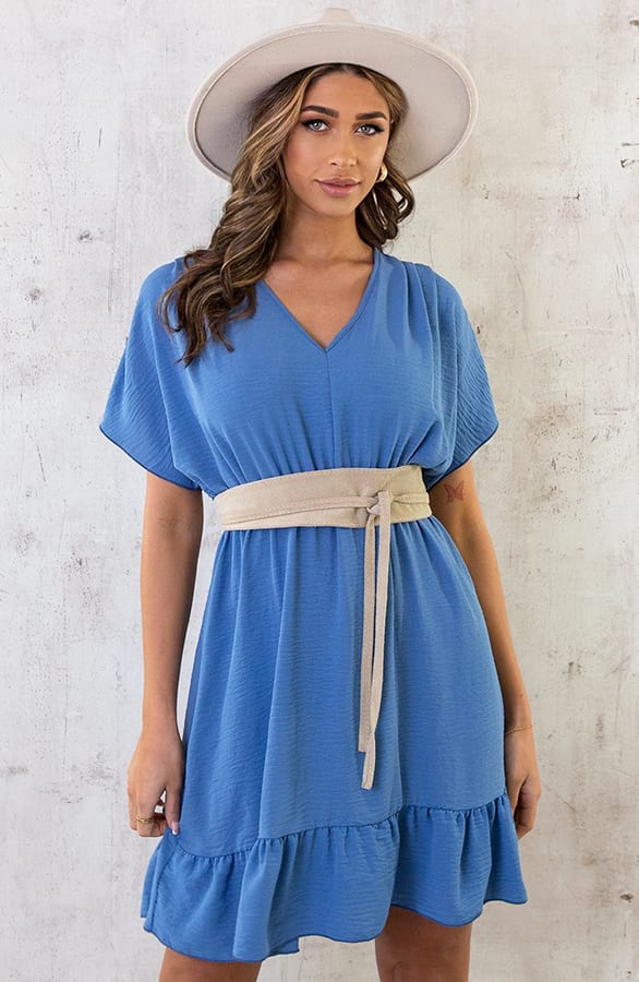 Sicily V-neck Dress Jeansblauw – shoparchief, foto 1