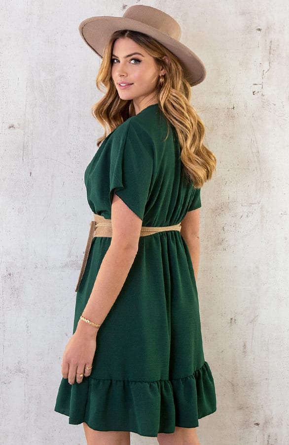 Sicily V-neck Dress Smaragd – shoparchief, foto 11