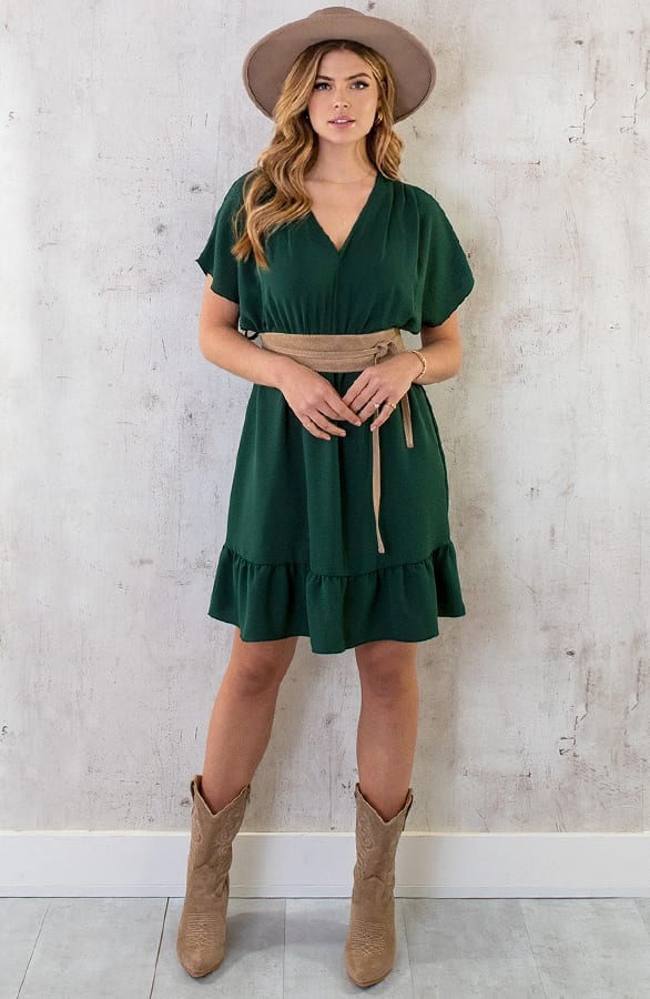 Sicily V-neck Dress Smaragd – shoparchief, foto 12