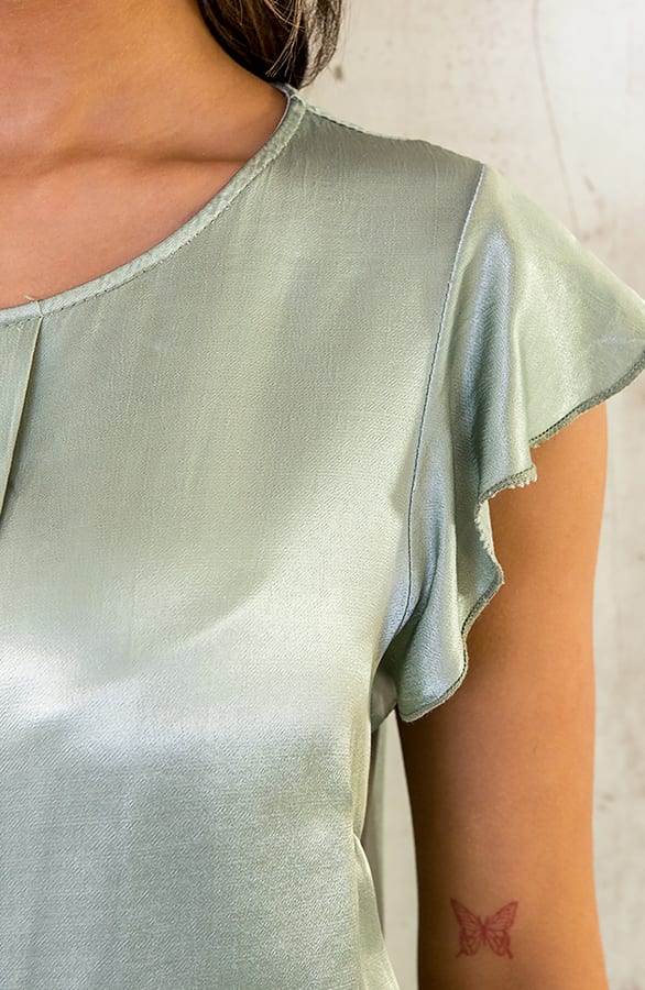 Silk Oversized Ruffle Sleeve Top Dust Mint – shoparchief, foto 6