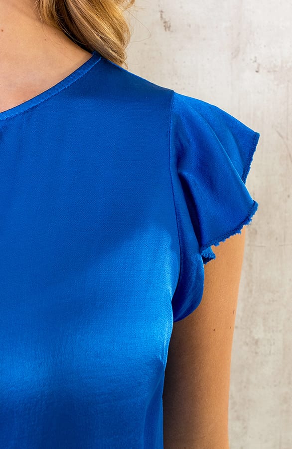 Silk Oversized Ruffle Sleeve Top Kobalt – shoparchief, foto 8