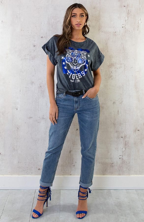 Stonewash T-shirt Tiger Kobalt – shoparchief, foto 5