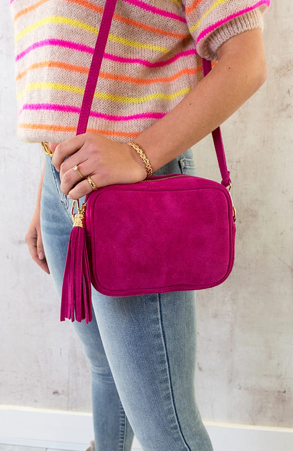 Suede Tas Met Rits Fuchsia – shoparchief, foto 4