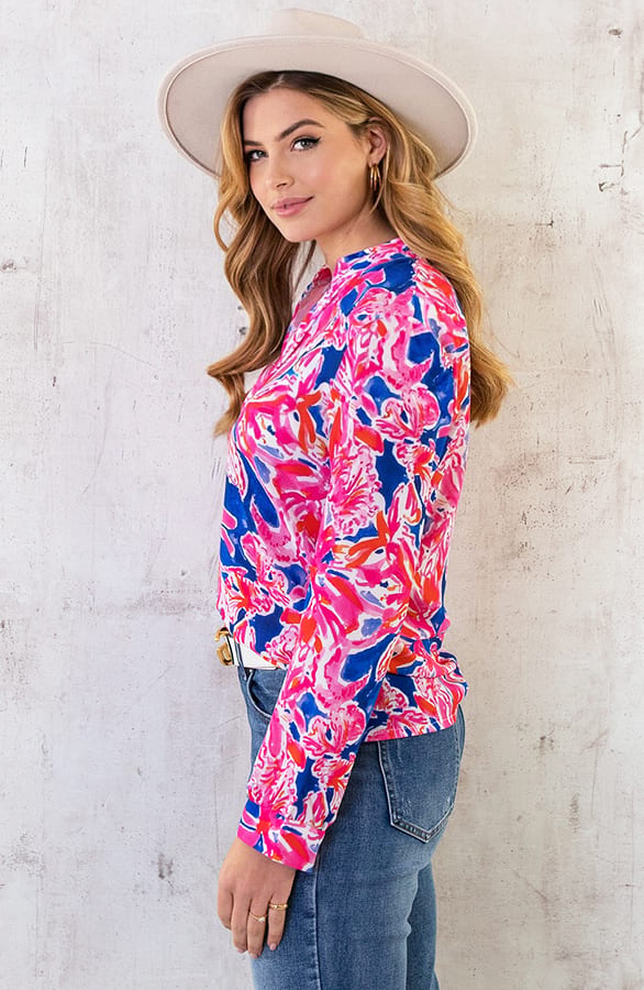 V-Hals Flower Blouse Roze Kobalt – shoparchief, foto 4