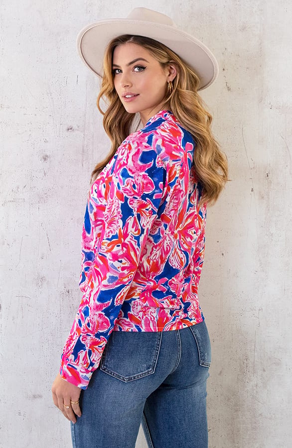 V-Hals Flower Blouse Roze Kobalt – shoparchief, foto 5