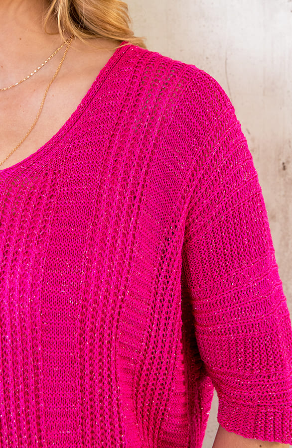 V-Hals Gehaakte Lurex Trui Fuchsia – shoparchief, foto 6