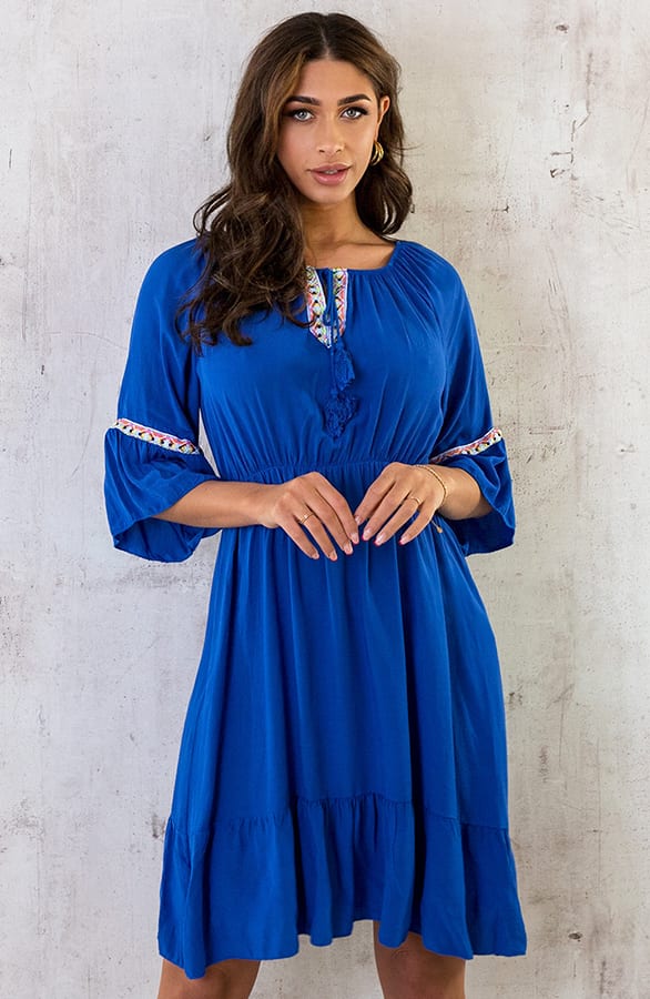 Boho Off Shoulder Jurk Kobalt – shoparchief, foto 5