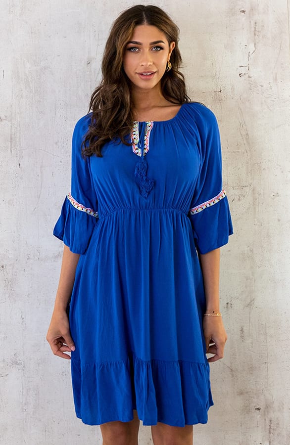 Boho Off Shoulder Jurk Kobalt – shoparchief, foto 4