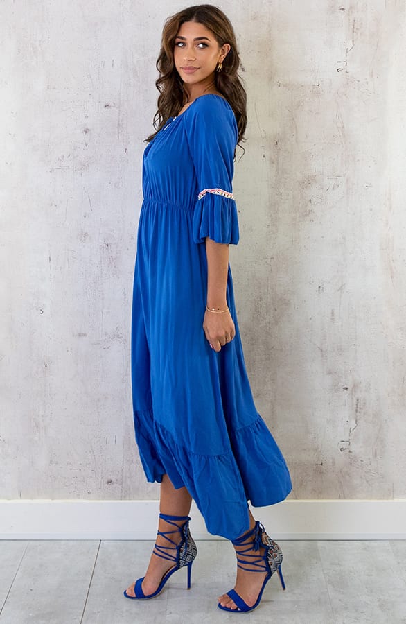 Boho Off Shoulder Maxi Jurk Kobalt – shoparchief, foto 8