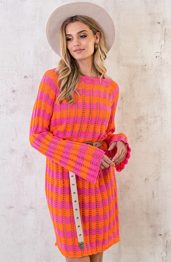 Crochet Strepen Jurk Roze Oranje – shoparchief, foto 1
