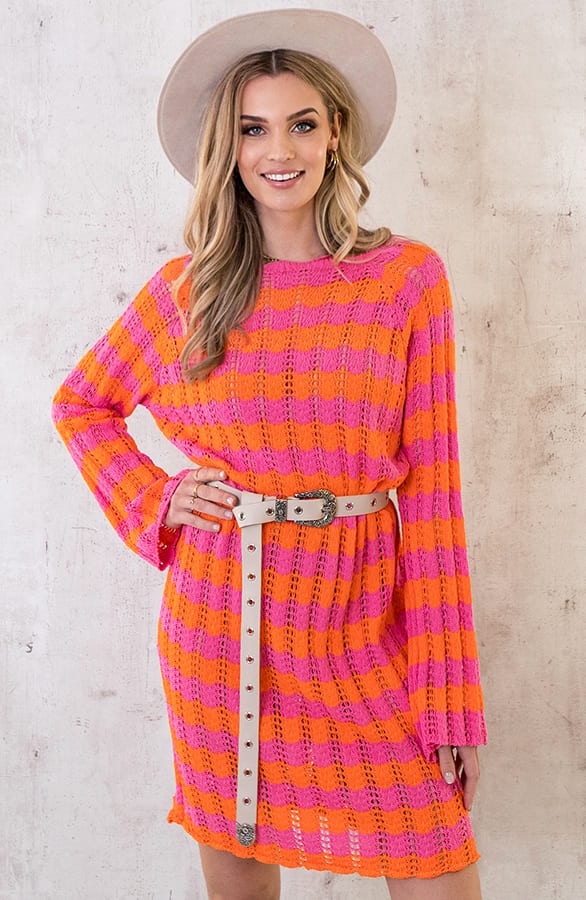 Crochet Strepen Jurk Roze Oranje – shoparchief, foto 8