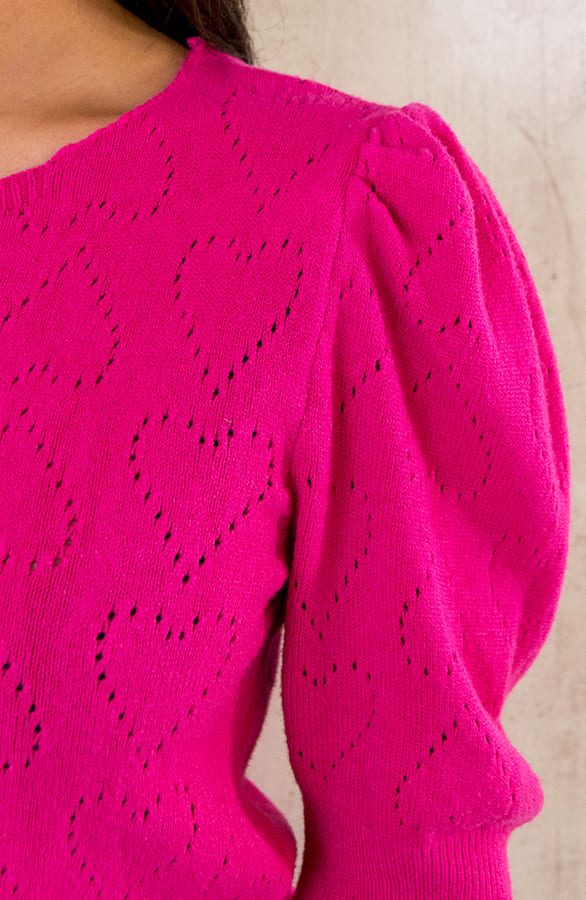 Hartjes Knitted Pofmouwen Top Fuchsia – shoparchief, foto 6