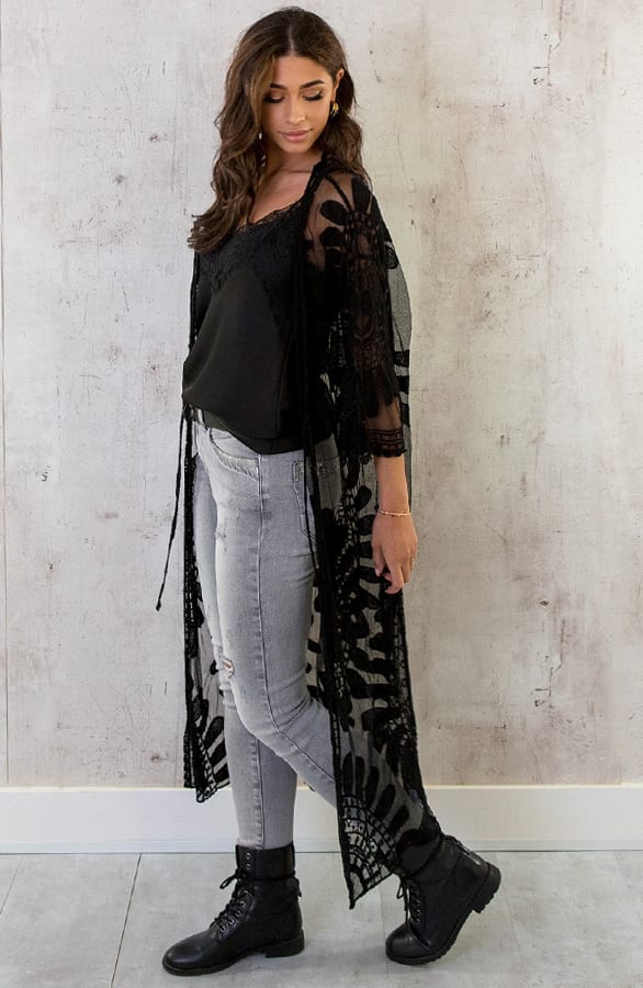 Kanten Kimono Boho Zwart – shoparchief, foto 14