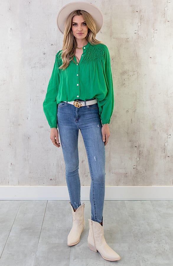 Katoenen Oversized Detail Blouse Bright Green – shoparchief, foto 5