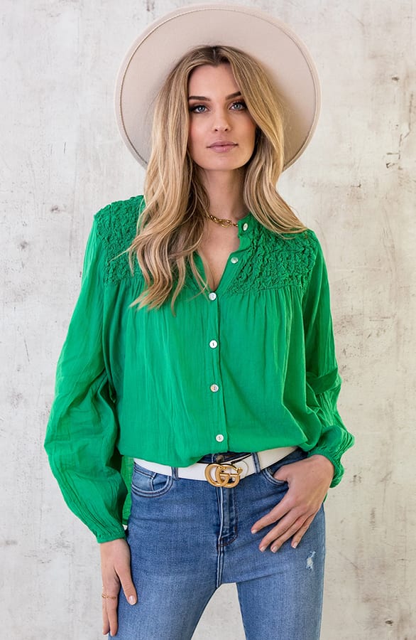 Katoenen Oversized Detail Blouse Bright Green – shoparchief, foto 1