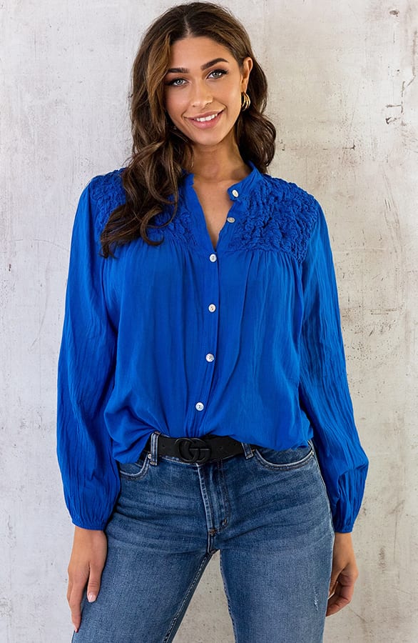 Katoenen Oversized Detail Blouse Kobalt – shoparchief, foto 2