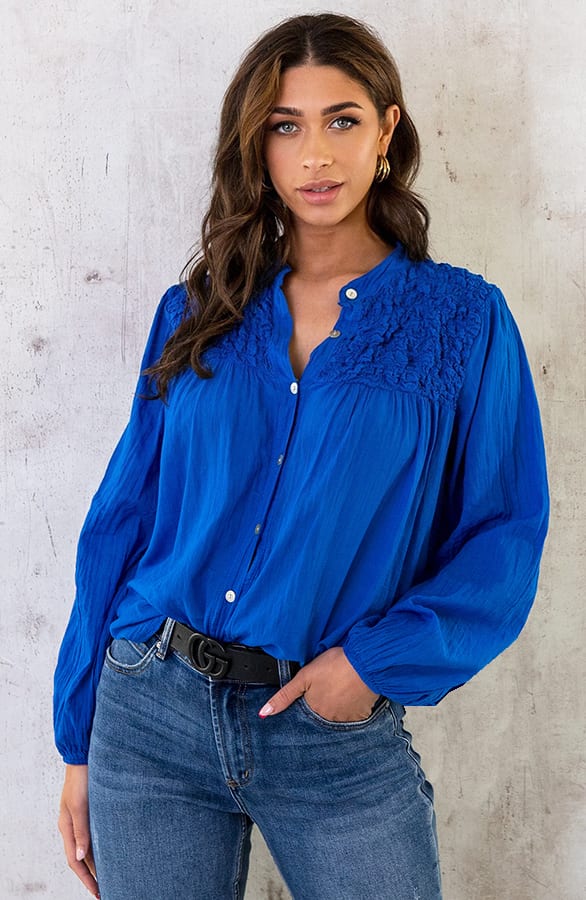 Katoenen Oversized Detail Blouse Kobalt – shoparchief, foto 1